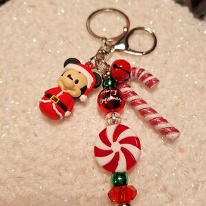 Festive Mickey Christmas Keychain with Santa Character Hallmark New